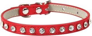 Shiny Rhinestone Cat Collar with Leather Strap, Small, Style E
