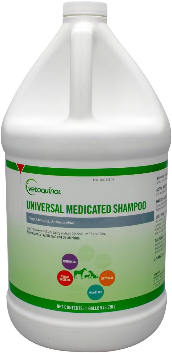 Gallon container of medicated sulfur shampoo for dogs and cats