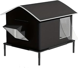 Stray Cat Shelter Cave Bed with Elevated Base, Weatherproof, Black