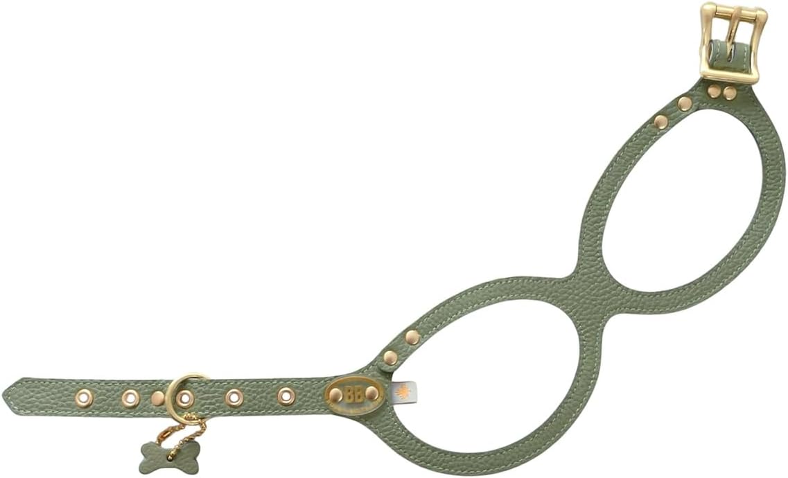 Sage green pebble grain leather step-in dog harness with crystals – view 2