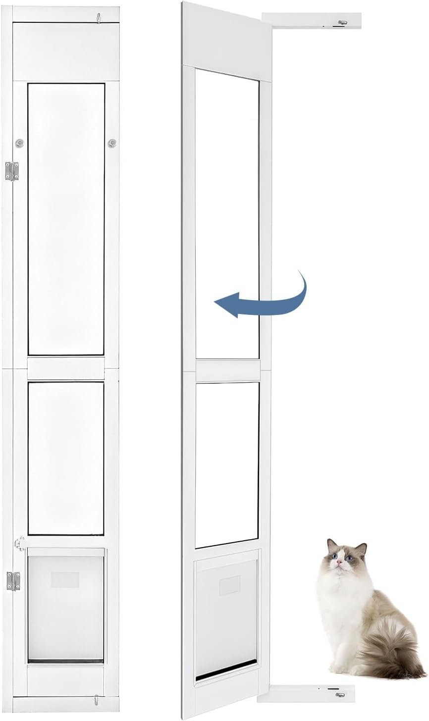 Cat door panel insert fitted in a sliding glass patio door