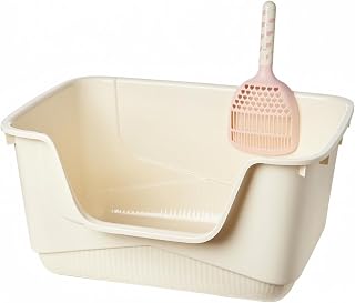 Open Elevated Cat Litter Tray with Raised Side Walls and Smooth Interior, Large