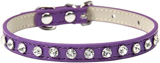 Bling Rhinestone PU Leather Collar for Dogs and Cats, Crystal Diamond Style for Small Dogs
