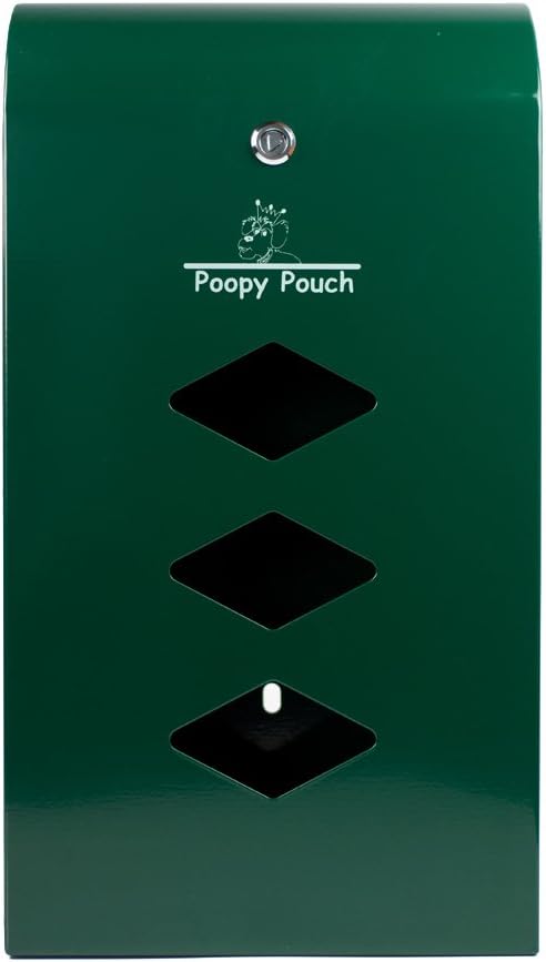 Green steel wall-mounted dog poop bag dispenser with lock