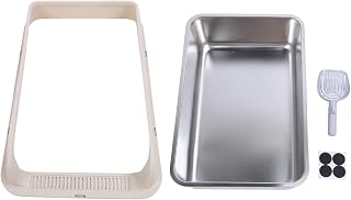 Stainless Steel Cat Litter Box with Lid, High-Sided, Enclosed, Beige, 23.62 x 15.75 x 9.84 in