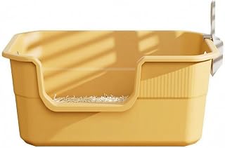PP Cat Litter Tray with Ladle, Raised Sides and Handle, Yellow