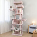 68" Multi-Level Cat Tree with Hammocks, Cave, Hanging Basket and Removable Cushions, Pink
