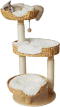 39 inch wooden cat tree with sisal post and three rattan basket perches