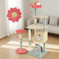 Gecheer 61-Inch Cat Tree Tower with Flower-Shaped Perch, Sisal Posts, Plush Platforms, Hanging Toys, Beige Blue Red