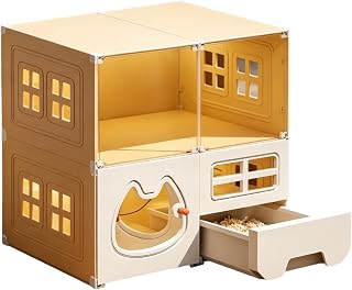 2-Tier Cat Cage, 71 cm, with Transparent Door and Toilet Area