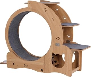 27.5-Inch Cat Exercise Wheel, All-in-One Activity Center with Cat Cave, Perches and Bowls, Indoor