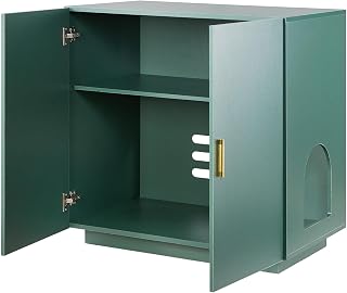 Cat Litter Box Enclosure, 31.5 Inch Wooden Hidden Cabinet with Double Doors and Ventilated Holes