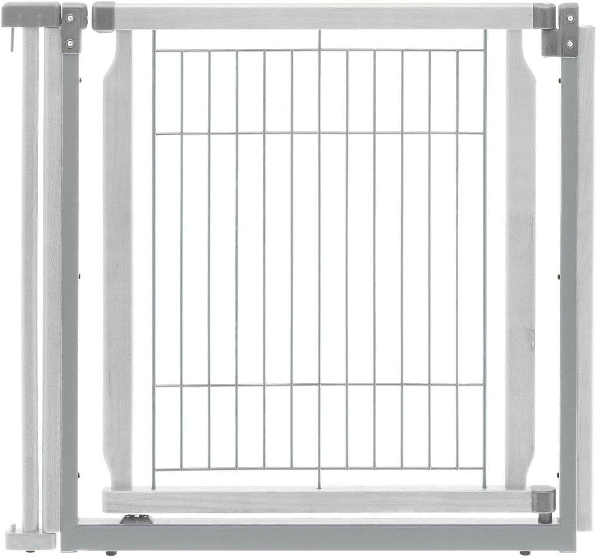 Wooden pet gate and kennel panel in a home