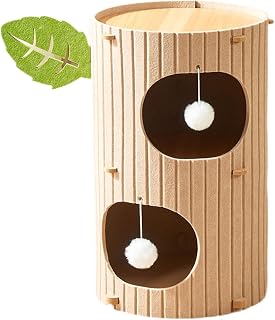 2-Tier Enclosed Cat Hideaway with Toys, Camel