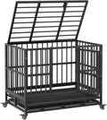 Heavy duty metal dog crate with double doors and lockable wheels