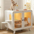 Cat Litter Box Enclosure with RGB LED Light and Glass Doors