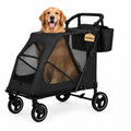 Black large dog stroller with skylight and storage handbag