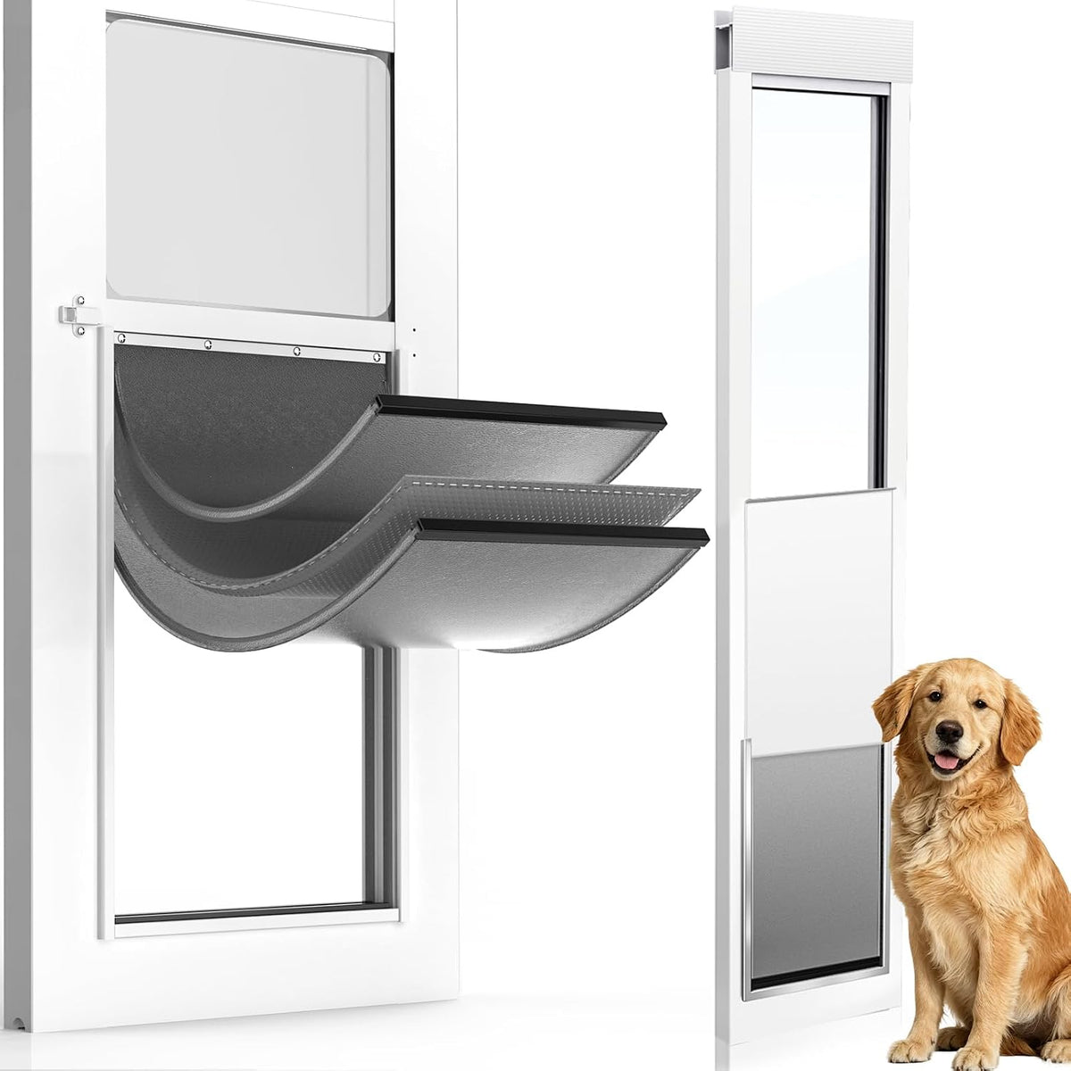 Sliding glass door pet insert with large triple magnetic flap