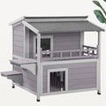 2-Story Wooden Cat House for Outdoor Feral Cats, with 2 Doors, 2 Platforms, Weatherproof Roof and PVC Door Curtain