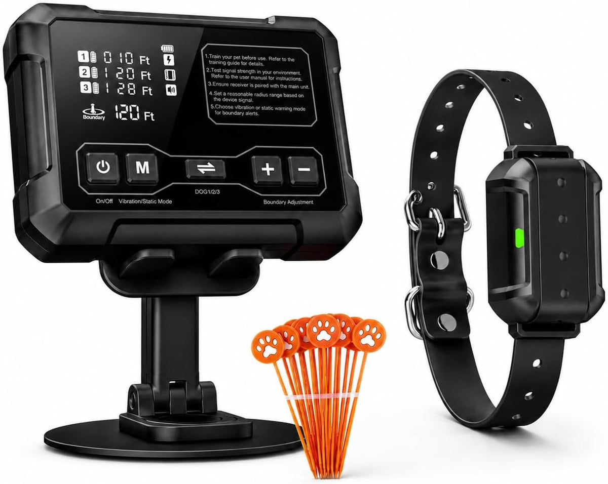 Radar wireless dog fence unit with black collar