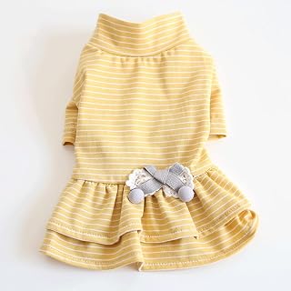 Cotton Yellow Striped Skirt for Dogs and Cats, Pet Dress