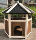 Weatherproof Outdoor Wooden Cat House, Sturdy Design for Play and Hide
