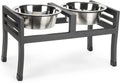 Black steel elevated dog feeder with two 3 quart bowls
