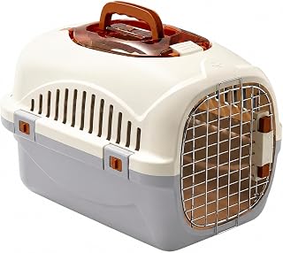 Hard-Sided Cat Carrier with Built-In Water Bowl, Pet Transport Crate for Road Trips, Gray