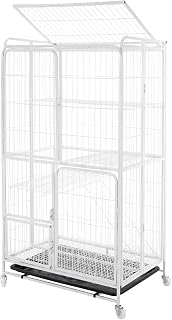 4-Tier Large Cat Playpen, Indoor Metal Wire Crate with 360 Degree Wheels