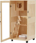 Wooden Cat House on Wheels with LED Light, Large