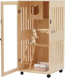 Wooden Cat House on Wheels with LED Light, Large