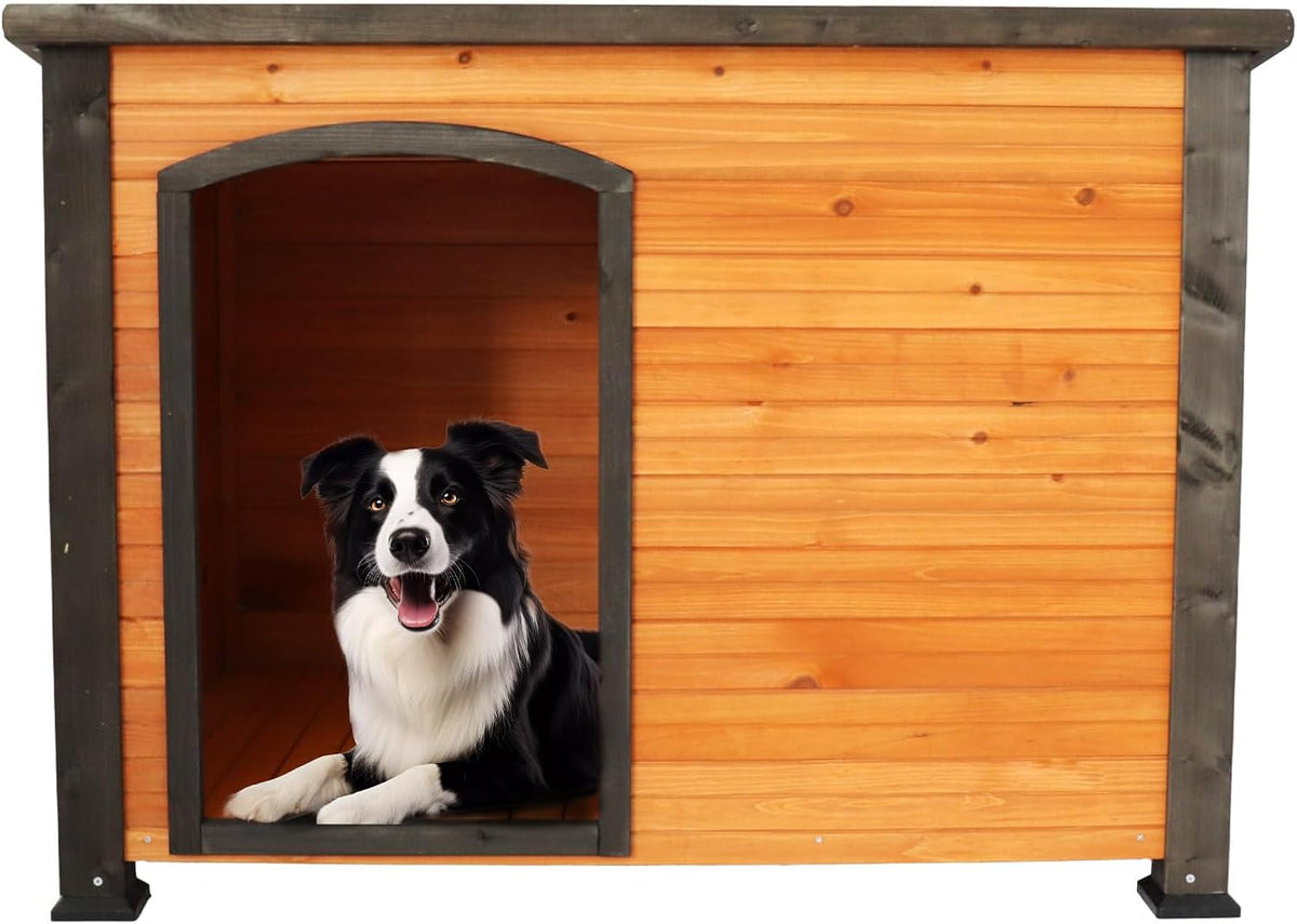 45 inch wooden dog house with gray PVC roof, ventilation window and raised feet – view 5