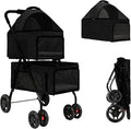 Double Pet Stroller with Two Detachable Carriers, 4 Lockable Wheels, Folding, Black