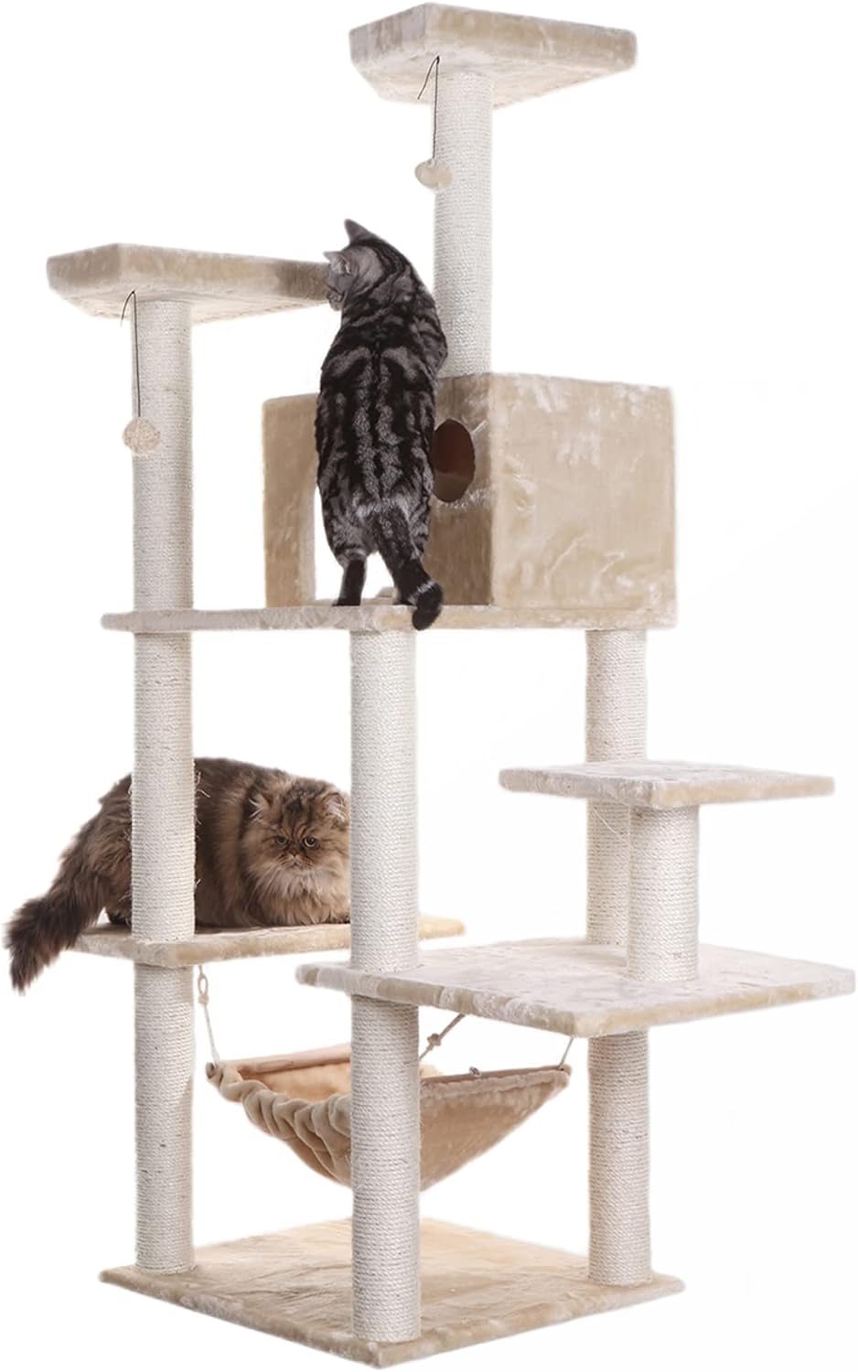 72 inch beige real wood multi-level cat tree
