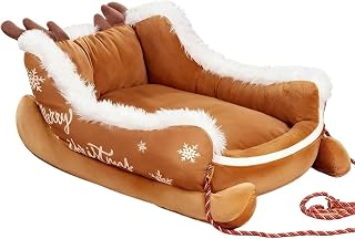 Sled Cat Bed with Cushioned Base and Raised Edge, Insulated Nesting Lounge, Brown, Large