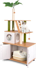 Multi-level cat tree with litter box enclosure, ladder and sisal posts