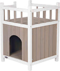Pewter and white two-story insulated wooden outdoor cat house with ramp – view 3