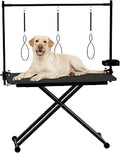 47 Inch Adjustable Dog Grooming Table with Storage Box and Metal Basket, Waterproof, Scratch-Resistant, X-Frame