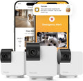 Three white Wi-Fi pan-tilt pet cameras