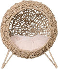 Water Hyacinth Rattan Cat House with Cushion, Natural, 60 x 60 cm