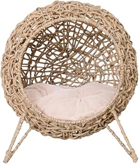 Water Hyacinth Rattan Cat House with Cushion, Natural, 60 x 60 cm