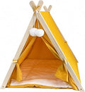 Wood Frame Cat Tent Bed with Hanging Toy, Spacious, Orange