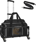 Black rolling pet carrier with expandable top and mesh panels