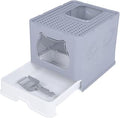 Enclosed Top-Entry Foldable Cat Litter Box with Lid, Gray