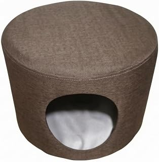 Enclosed Cylindrical Cat House with Cushion, Coffee