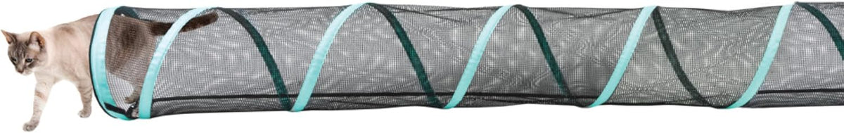 Mesh outdoor catio play kit with tunnels and covered tents on a patio – view 9