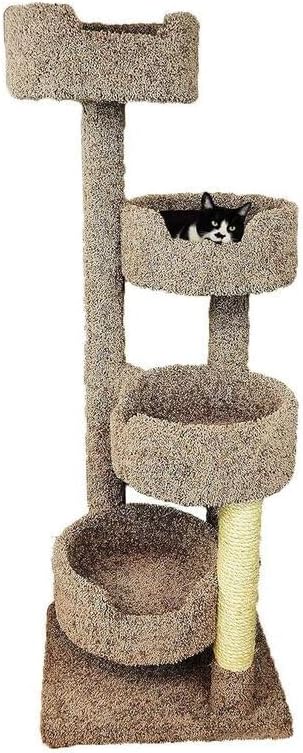 Multicolor carpeted multi-level cat tower with scratching posts – view 7