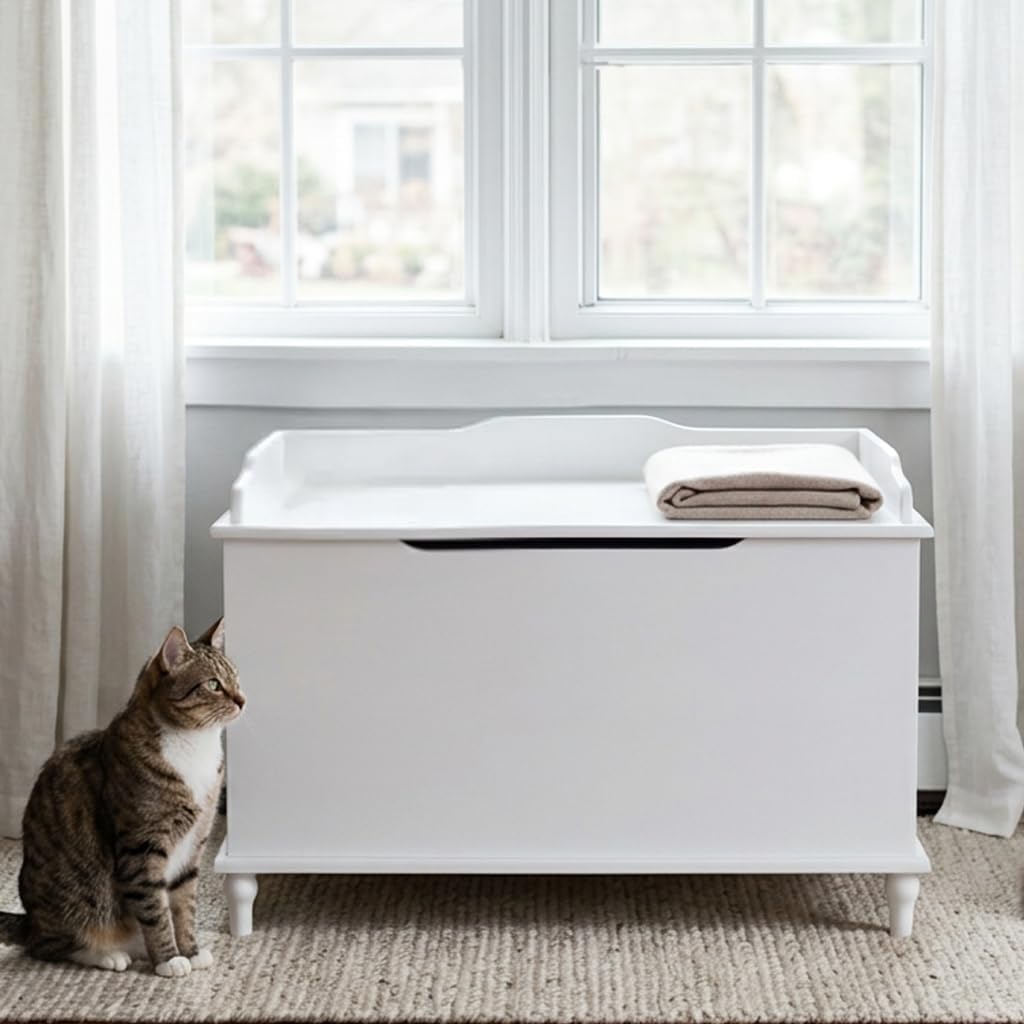 White covered hidden litter box enclosure with lid for large cats – view 3