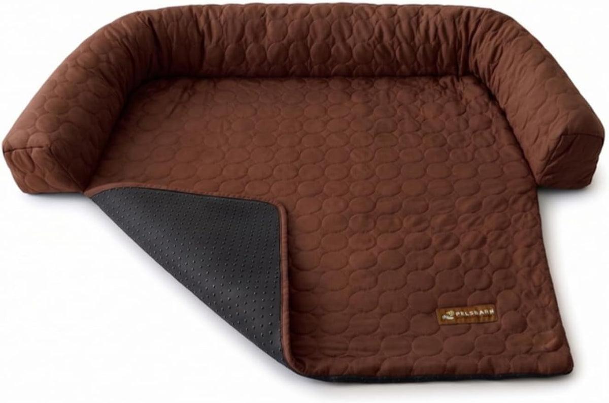 Two coffee brown ice silk cooling sofa dog beds, size small