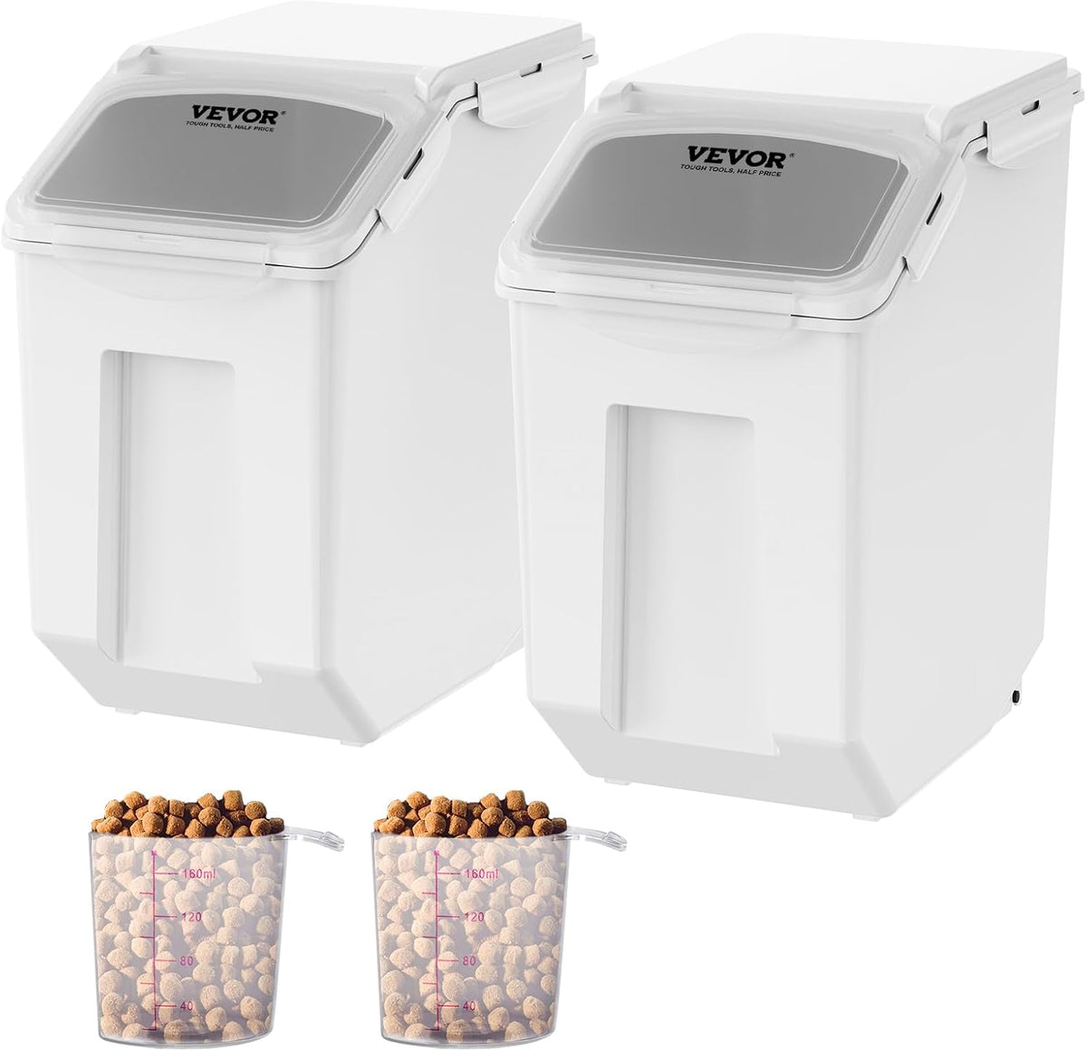 Three white rolling storage bins with sliding lids and scoops – view 6